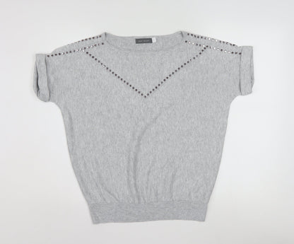 Mint Velvet Womens Grey Studded Knit Short Sleeve T-Shirt Size S