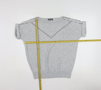 Mint Velvet Womens Grey Studded Knit Short Sleeve T-Shirt Size S