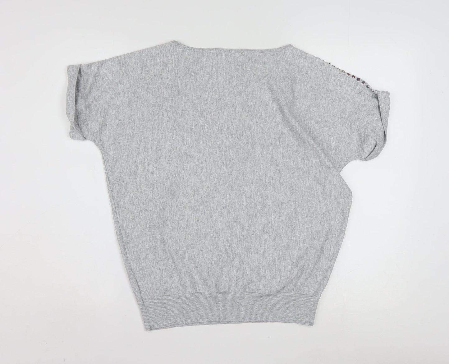 Mint Velvet Womens Grey Studded Knit Short Sleeve T-Shirt Size S