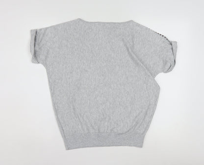 Mint Velvet Womens Grey Studded Knit Short Sleeve T-Shirt Size S
