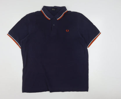 Fred Perry Men's Navy Blue XL Polo Shirt with Tipped Collar