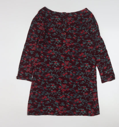 Weird Fish Women's Red Floral Tunic Top Size 10 Cotton Long Sleeve