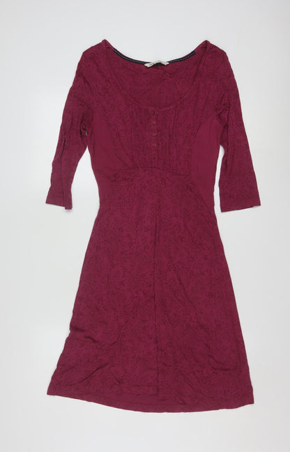 Fat Face Women's Red Floral 3/4 Sleeve A-Line Dress Size 10