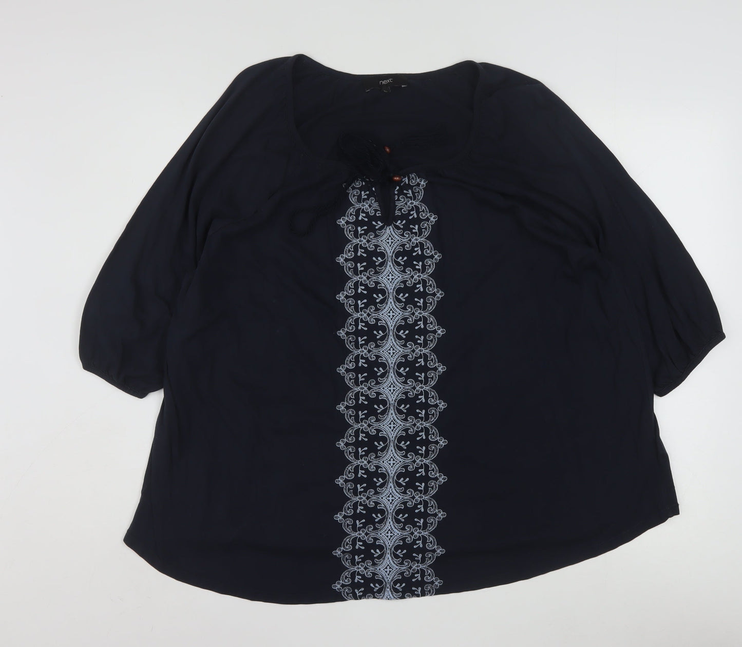 Next Women's Blue Embroidered Tunic Blouse Size 24 Cotton Modal
