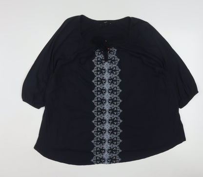 Next Women's Blue Embroidered Tunic Blouse Size 24 Cotton Modal