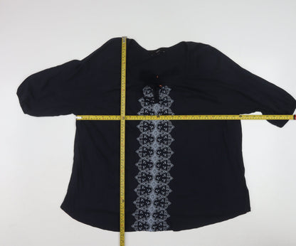 Next Women's Blue Embroidered Tunic Blouse Size 24 Cotton Modal