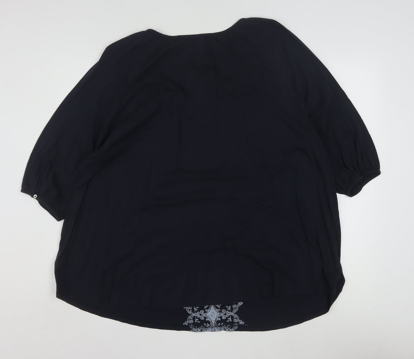 Next Women's Blue Embroidered Tunic Blouse Size 24 Cotton Modal