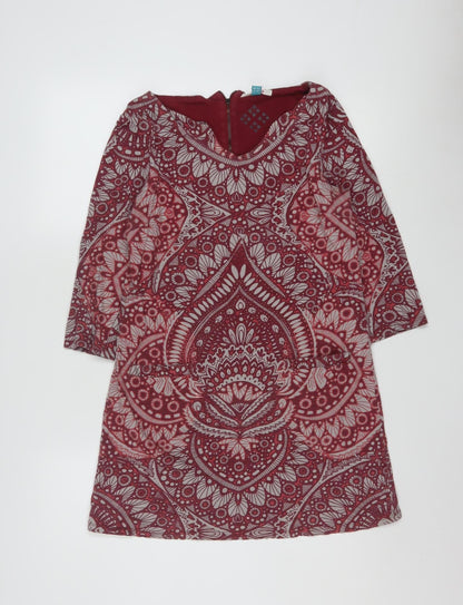 White Stuff Womens Red Printed Cotton Tunic Top UK 10 Long Sleeve Casual