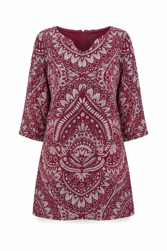 White Stuff Womens Red Printed Cotton Tunic Top UK 10 Long Sleeve Casual