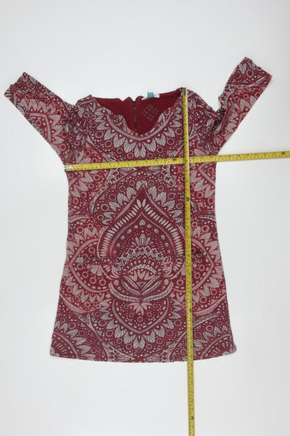 White Stuff Womens Red Printed Cotton Tunic Top UK 10 Long Sleeve Casual