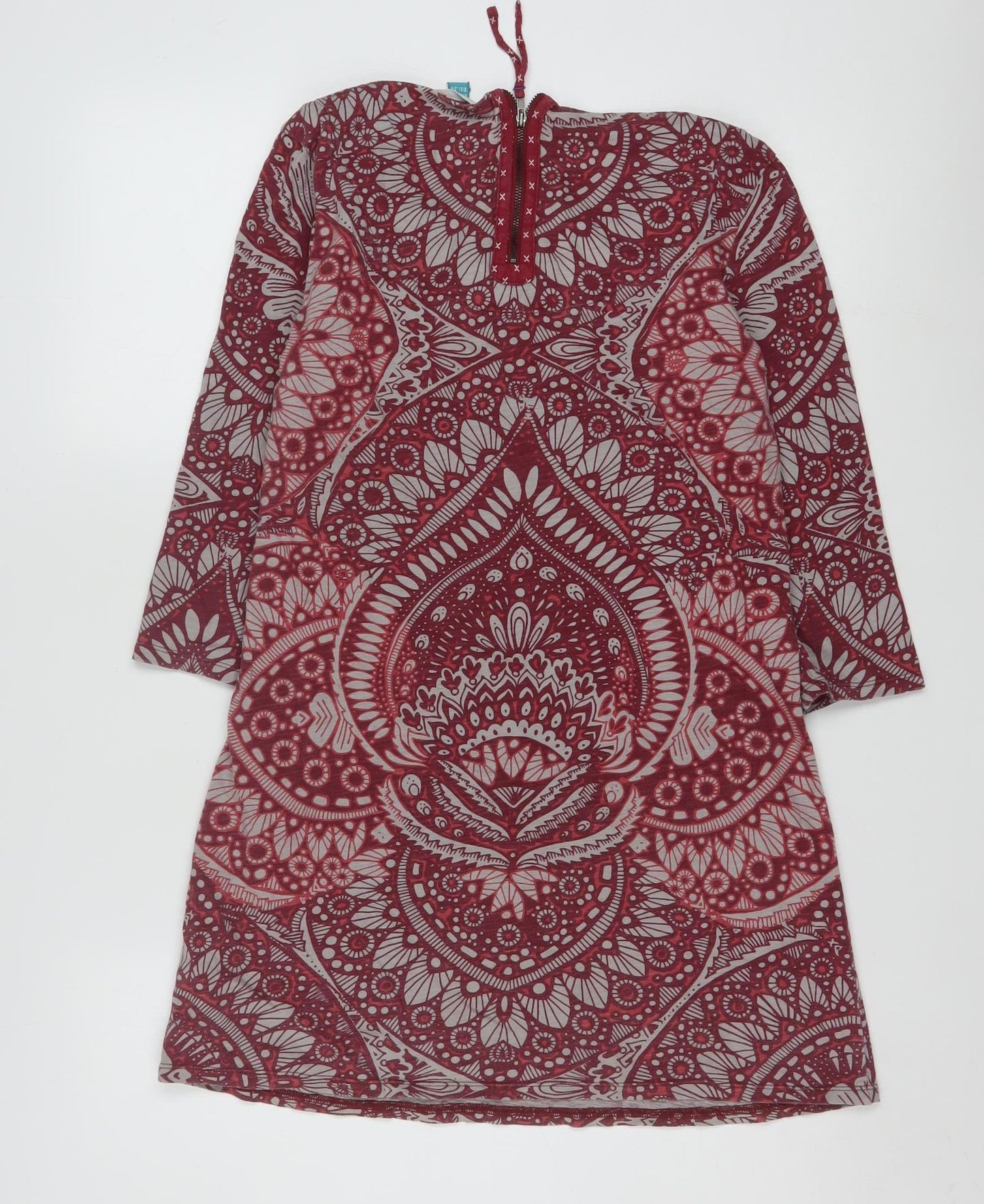 White Stuff Womens Red Printed Cotton Tunic Top UK 10 Long Sleeve Casual