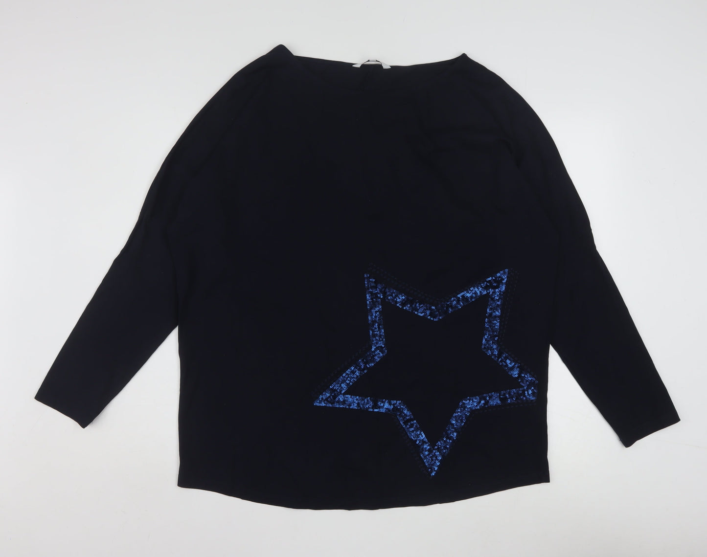 Next Women’s Black Star Sequin Long Sleeve Cotton T-Shirt Size L