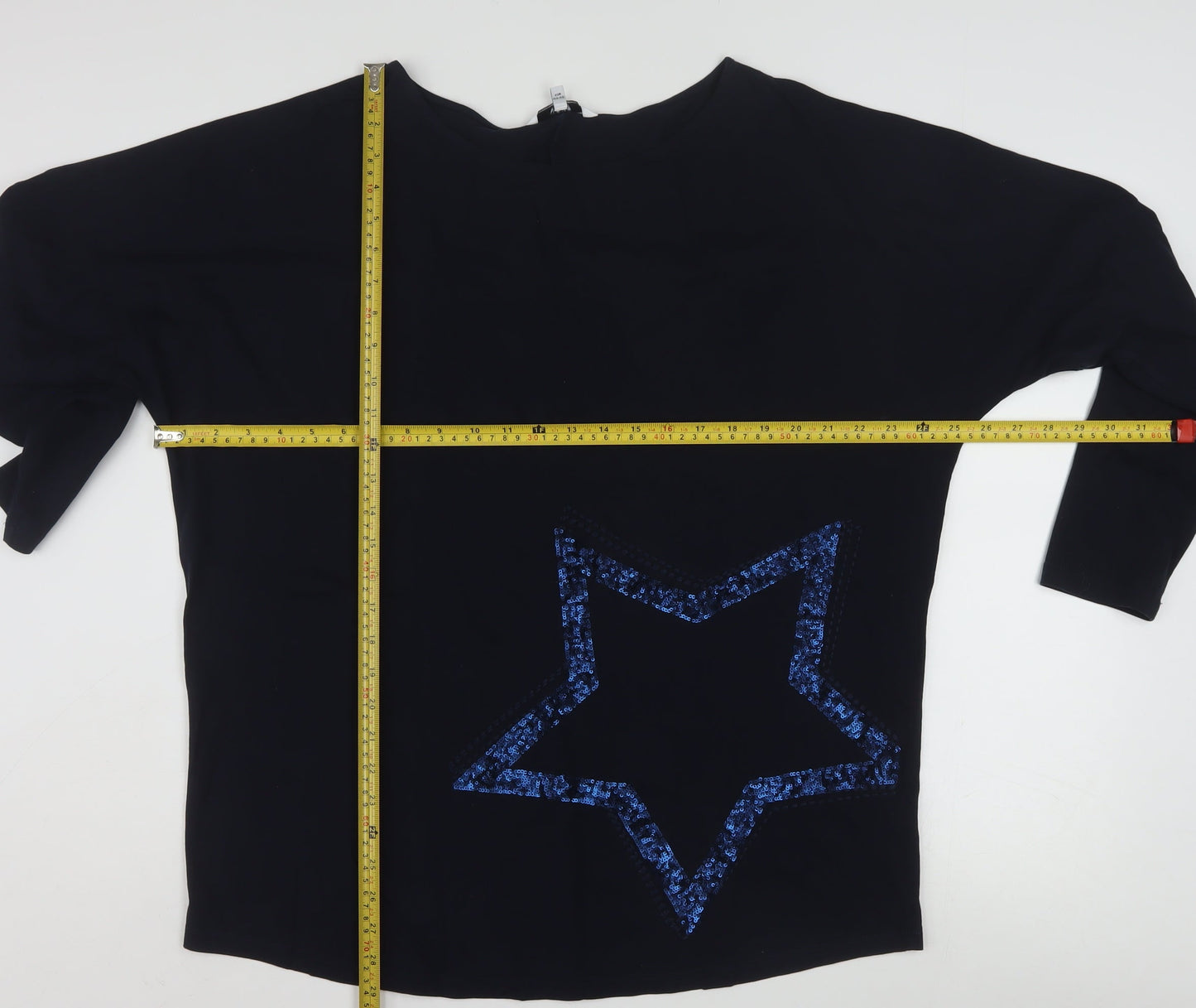 Next Women’s Black Star Sequin Long Sleeve Cotton T-Shirt Size L
