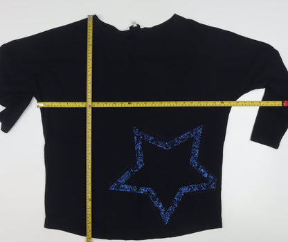 Next Women’s Black Star Sequin Long Sleeve Cotton T-Shirt Size L