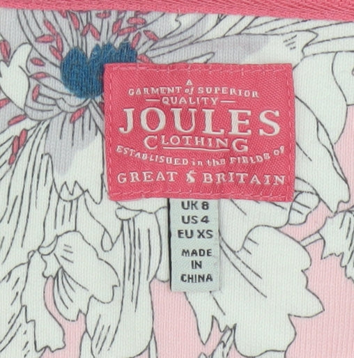 Joules Women’s Pink Floral 3/4 Sleeve Cotton T-Shirt Size 8