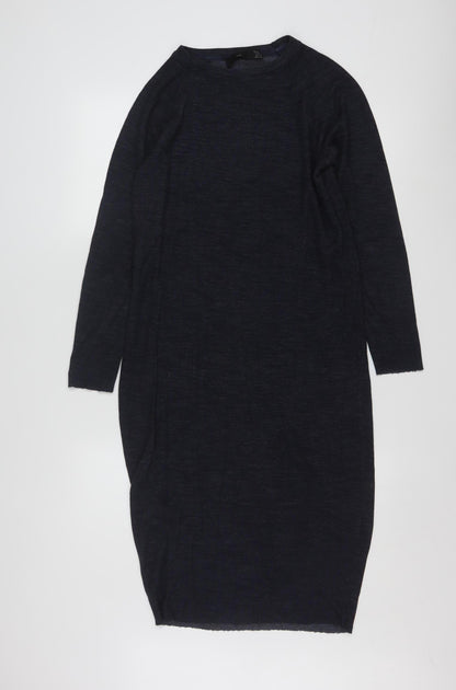 Zara Women Black Knit Bodycon Midi Dress Size S Long Sleeve