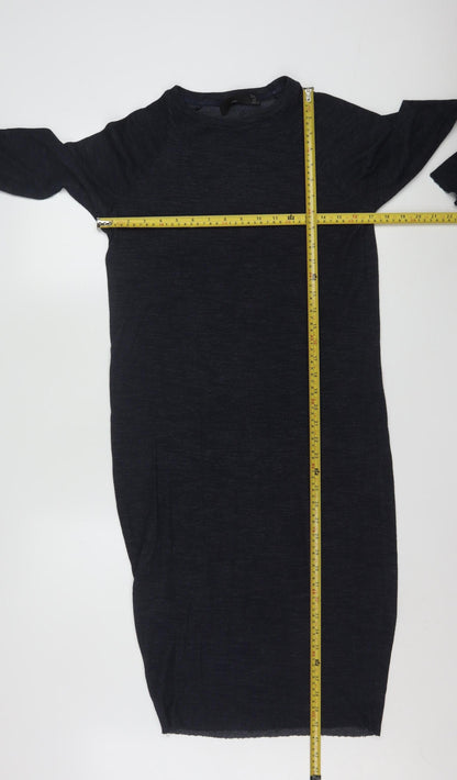 Zara Women Black Knit Bodycon Midi Dress Size S Long Sleeve