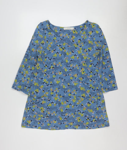 Lily & Me Women's Blue Floral Tunic Top Size 10 Cotton 3/4 Sleeve