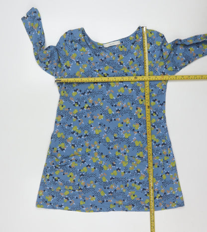 Lily & Me Women's Blue Floral Tunic Top Size 10 Cotton 3/4 Sleeve