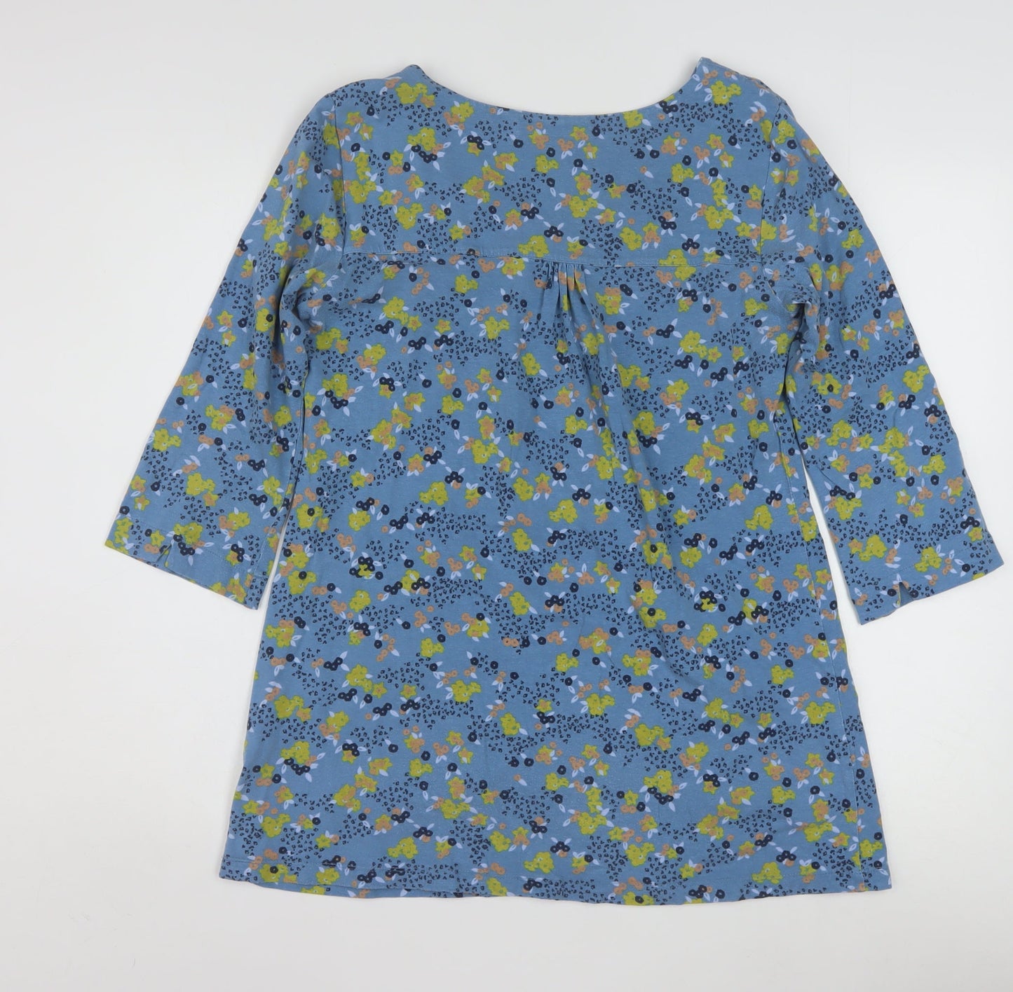Lily & Me Women's Blue Floral Tunic Top Size 10 Cotton 3/4 Sleeve