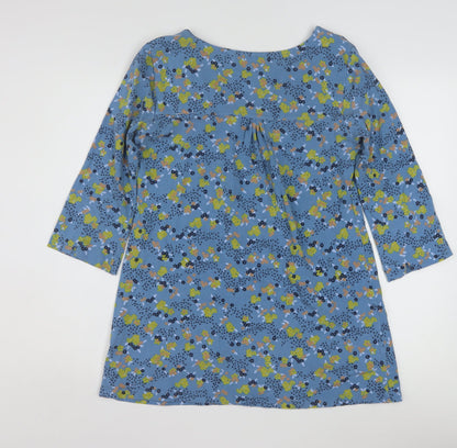 Lily & Me Women's Blue Floral Tunic Top Size 10 Cotton 3/4 Sleeve