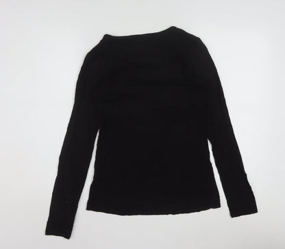 Oasis Womens Black Long Sleeve Scoop Neck Viscose Jersey Top Size S