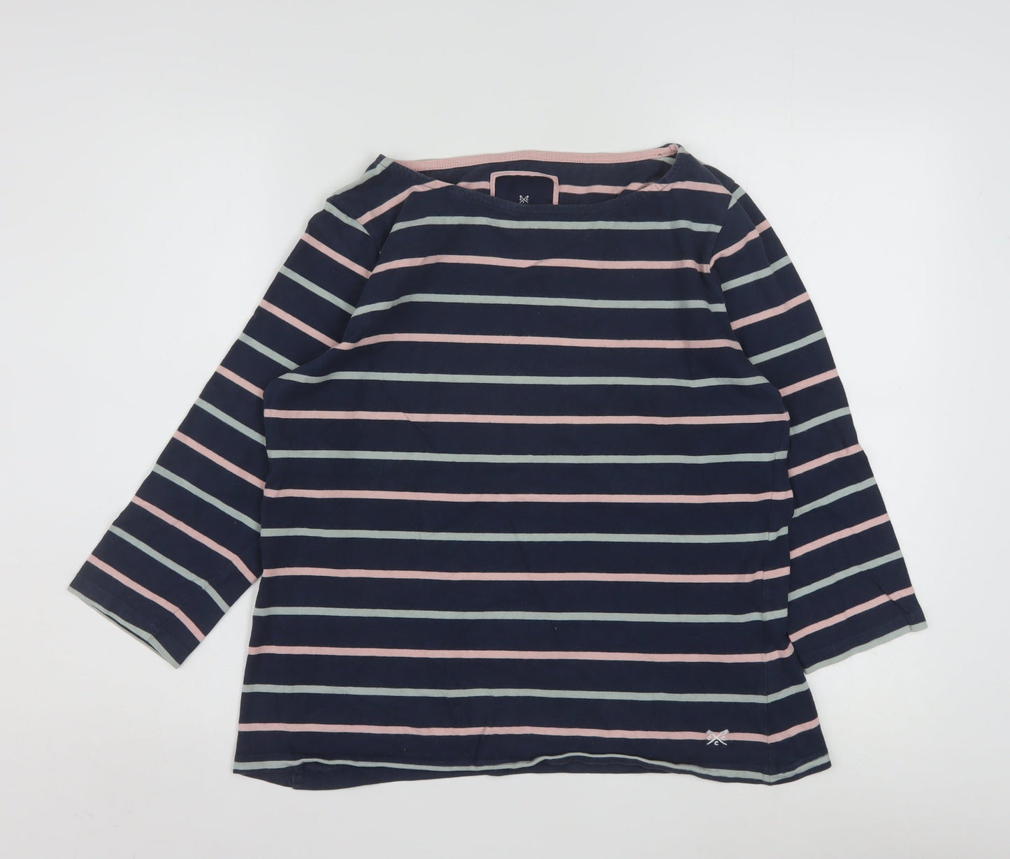Crew Clothing Company Women’s Blue Striped 3/4 Sleeve Cotton Boat Neck Top Size 16
