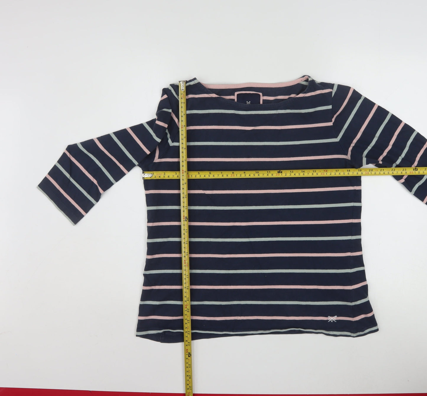 Crew Clothing Company Women’s Blue Striped 3/4 Sleeve Cotton Boat Neck Top Size 16