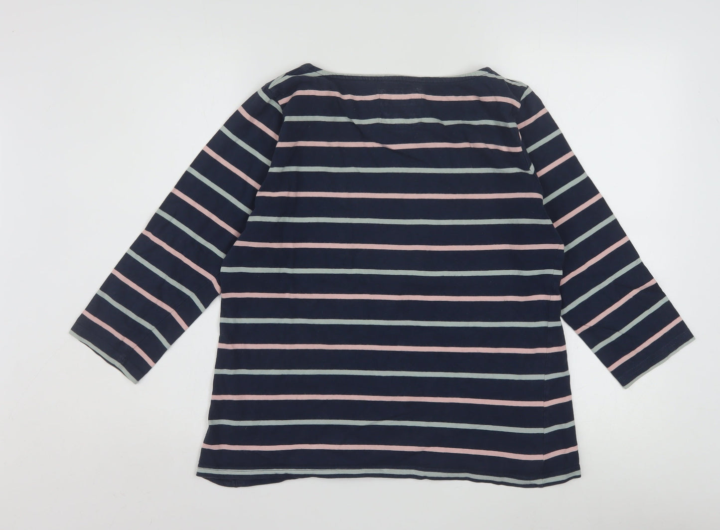 Crew Clothing Company Women’s Blue Striped 3/4 Sleeve Cotton Boat Neck Top Size 16