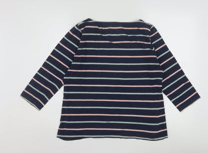 Crew Clothing Company Women’s Blue Striped 3/4 Sleeve Cotton Boat Neck Top Size 16