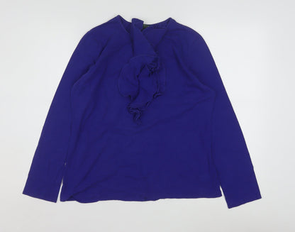 Ralph Lauren Women's Blue Ruffle Long Sleeve Cotton Modal Tunic Blouse L