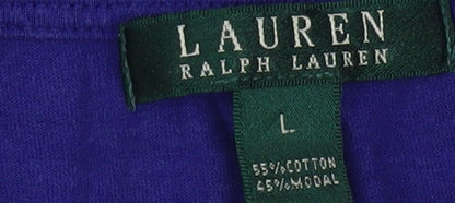 Ralph Lauren Women's Blue Ruffle Long Sleeve Cotton Modal Tunic Blouse L