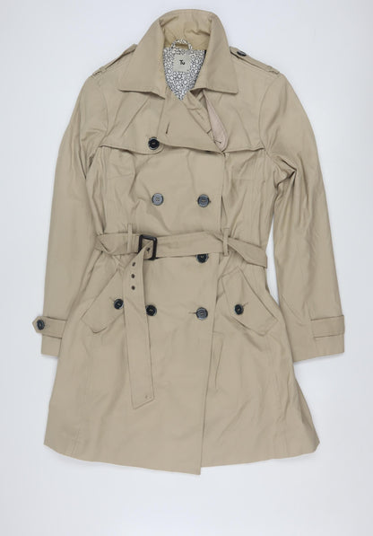 Tu Women Beige Trench Coat Size 14 Belted Mid-Length Cotton Blend