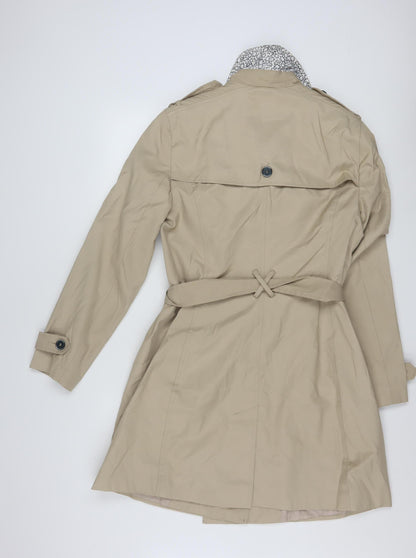 Tu Women Beige Trench Coat Size 14 Belted Mid-Length Cotton Blend