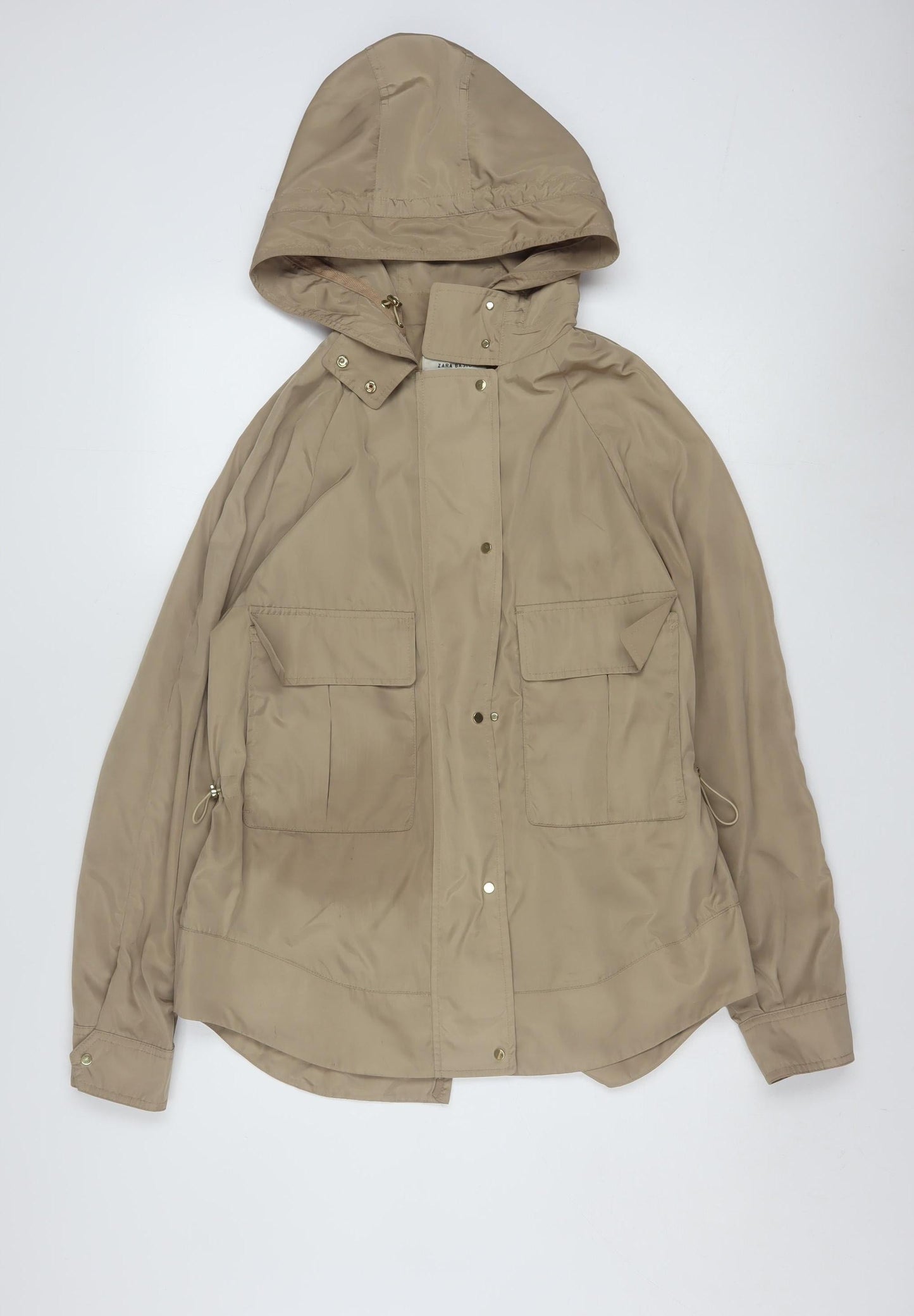 Zara Women’s Beige Hooded Anorak Jacket Size 12 with Drawstring Waist