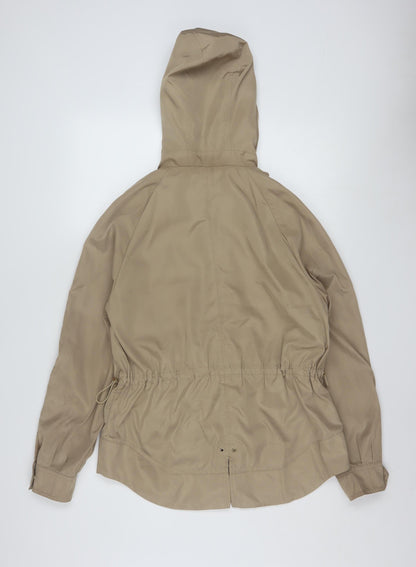 Zara Women’s Beige Hooded Anorak Jacket Size 12 with Drawstring Waist