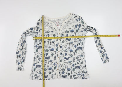 Mantaray Women’s White Floral Long Sleeve Cotton Tunic Blouse Size 14