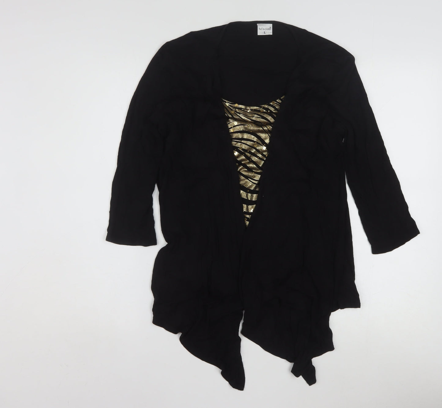 Reflections Women's Black Sequin Wrap 3/4 Sleeve Blouse L