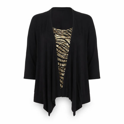 Reflections Women's Black Sequin Wrap 3/4 Sleeve Blouse L