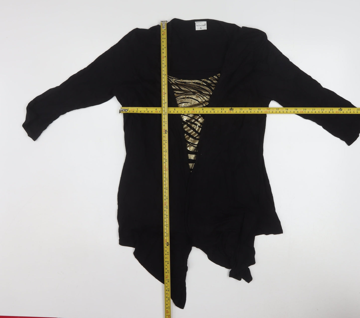 Reflections Women's Black Sequin Wrap 3/4 Sleeve Blouse L