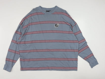 ASOS DESIGN Men's Blue Striped Long Sleeve Cotton Top 2XL
