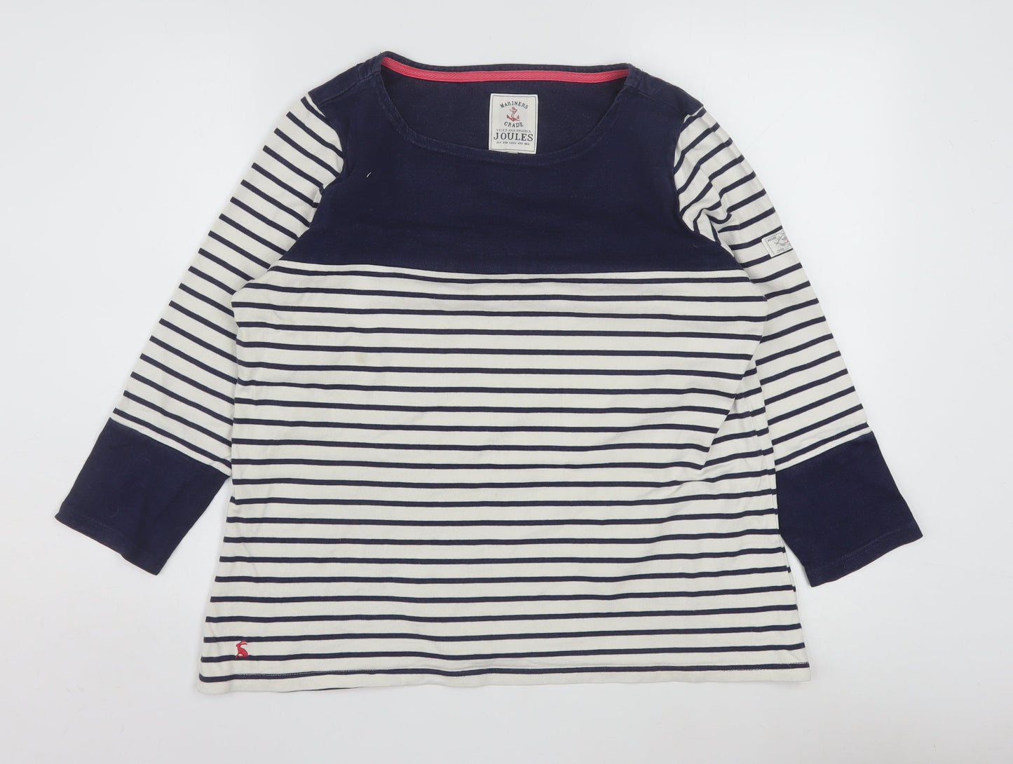 Joules Women Blue Striped 100% Cotton Long Sleeve Nautical Top Size 16