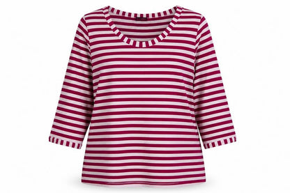 Jaeger Women Red Striped 3/4 Sleeve Jersey T-Shirt XL