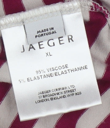Jaeger Women Red Striped 3/4 Sleeve Jersey T-Shirt XL