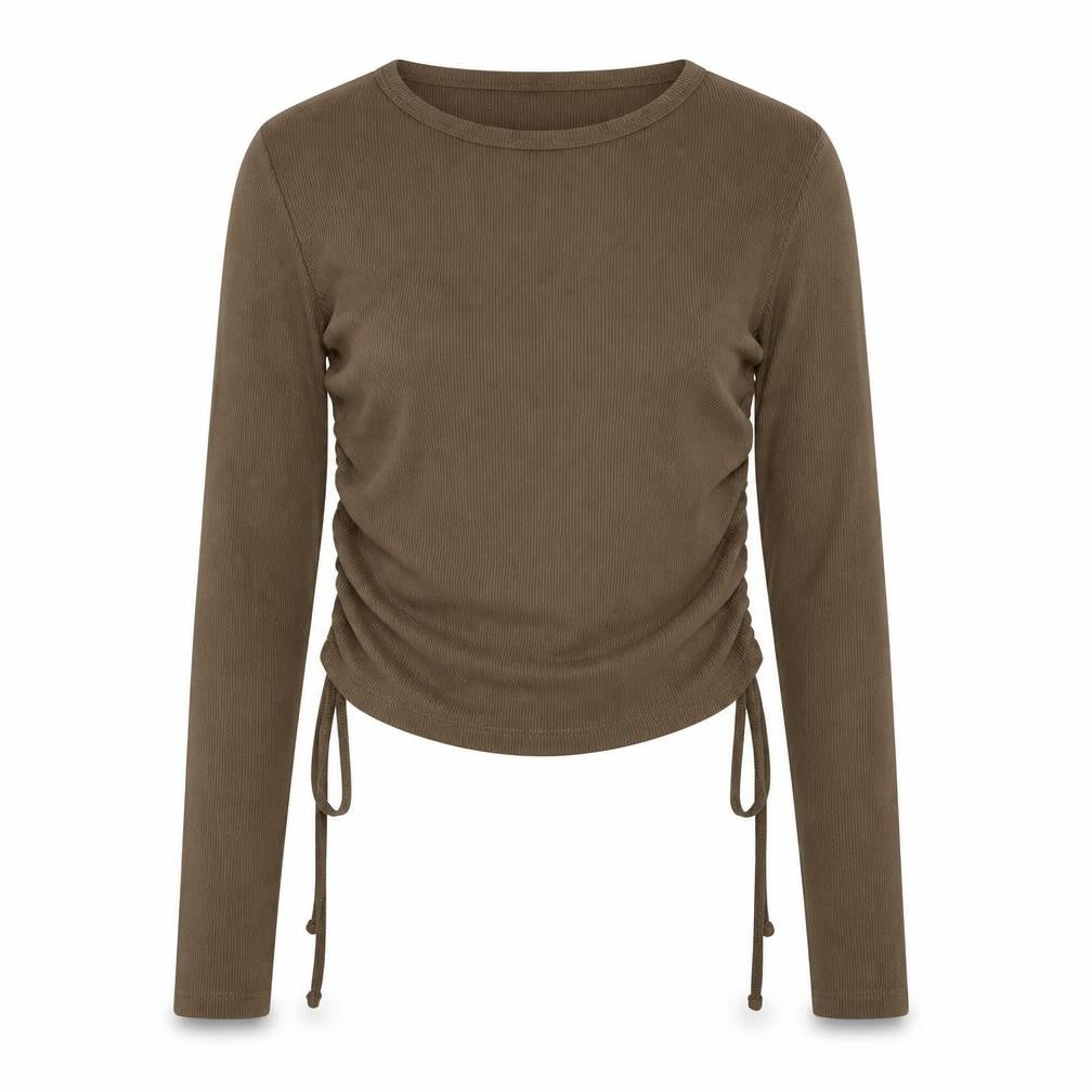 Pull&Bear Women’s Brown Cropped Long Sleeve Stretch Top Size 12