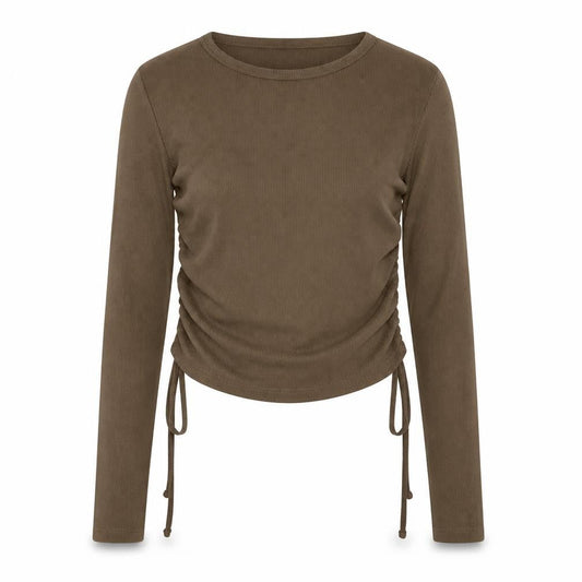 Pull&Bear Women’s Brown Cropped Long Sleeve Stretch Top Size 12