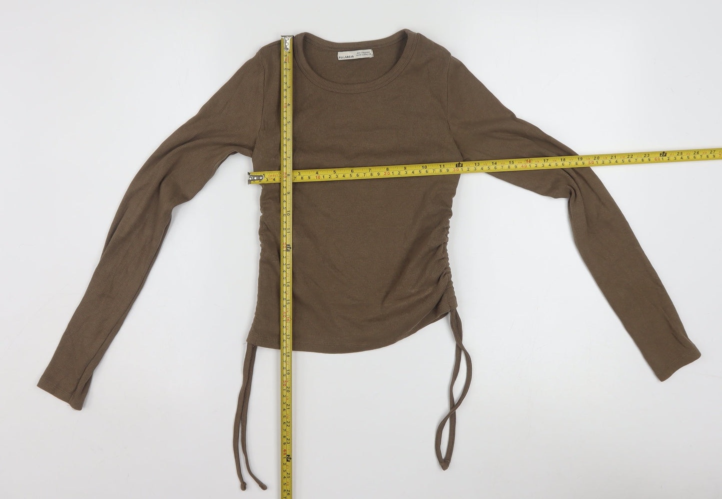 Pull&Bear Women’s Brown Cropped Long Sleeve Stretch Top Size 12