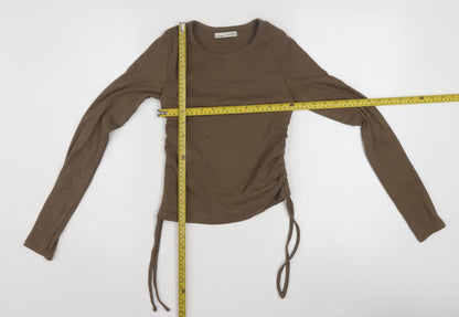 Pull&Bear Women’s Brown Cropped Long Sleeve Stretch Top Size 12