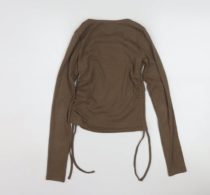 Pull&Bear Women’s Brown Cropped Long Sleeve Stretch Top Size 12