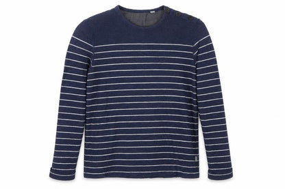 Ted Baker Men Blue Striped Cotton Long Sleeve Button Crew Neck Top M
